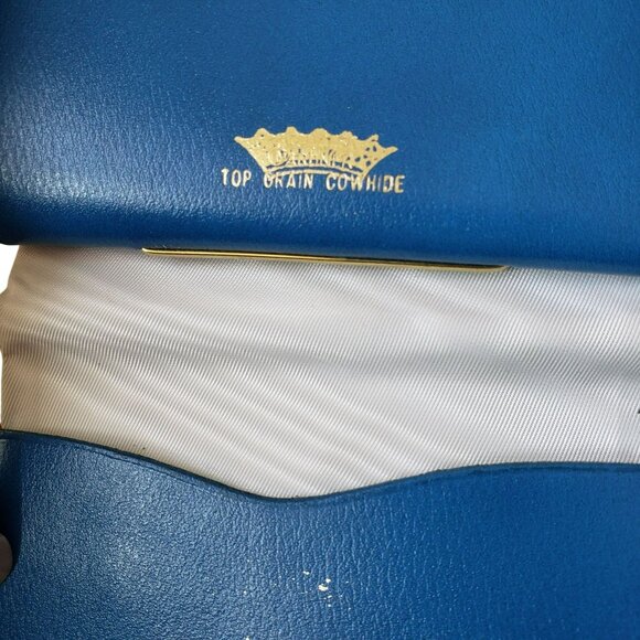 Vintage Princess Gardner Blue Gold Floral Needlepoint French Leather Wallet - Picture 7 of 10